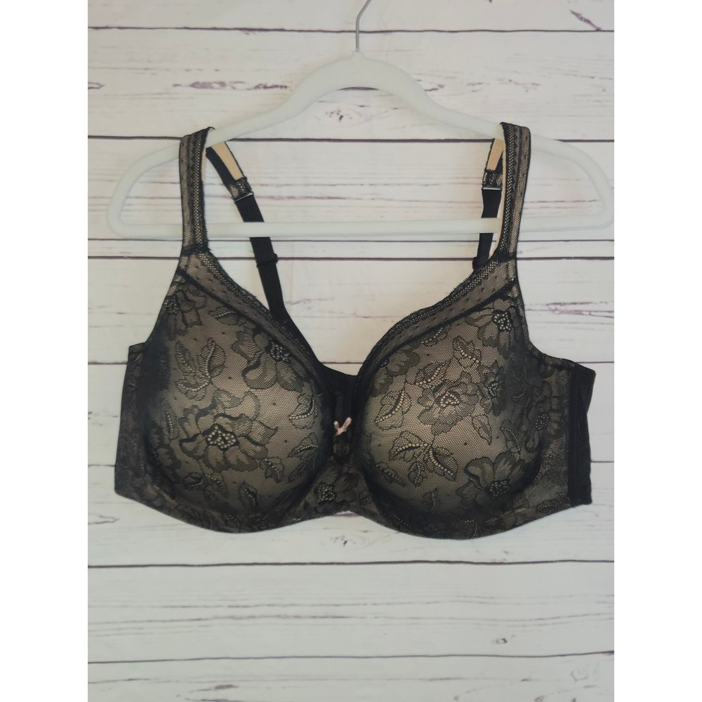 Cacique Black Lace Full‎ Coverage Bra 44DDD Underwire Adjustable Straps